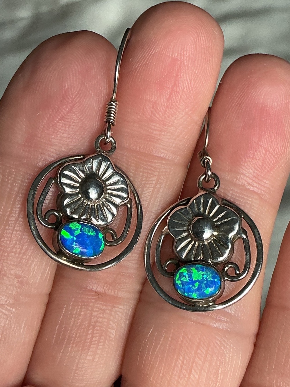 Silver 925 Flower with Blue Fire Opal